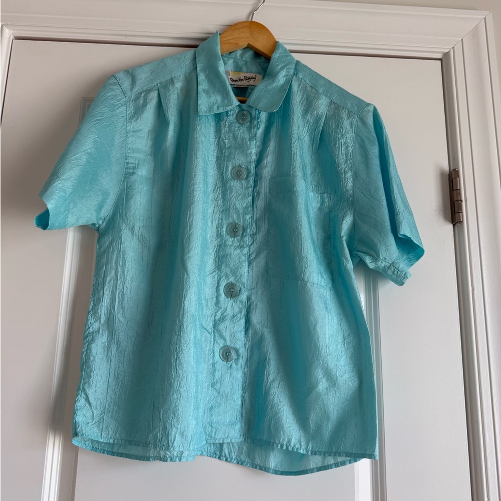 Vintage Diane Von Furstenberg Teal Button Down Blouse